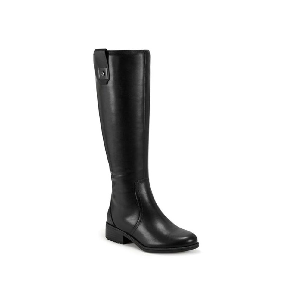 EASY SPIRIT Womens Black Rhonda Round Toe Block Heel Leather Riding Boot 6 M